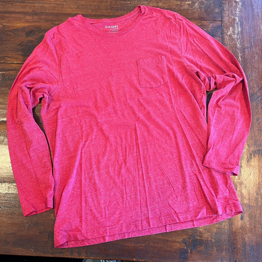 Men's Old Navy Solid Heather Red Long Sleeve Chest Pocket T-Shirt XL